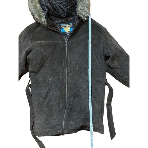WILSONS ADVENTURE BOUND Suede Leather Coat Fur Trim Hood Sz L Womens - Picture 6 of 8
